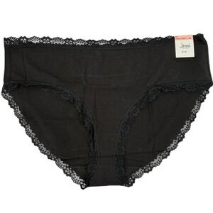 Jenni Intimates Womens Plus Size 2X Black Lace Trim Comfort Core Panty